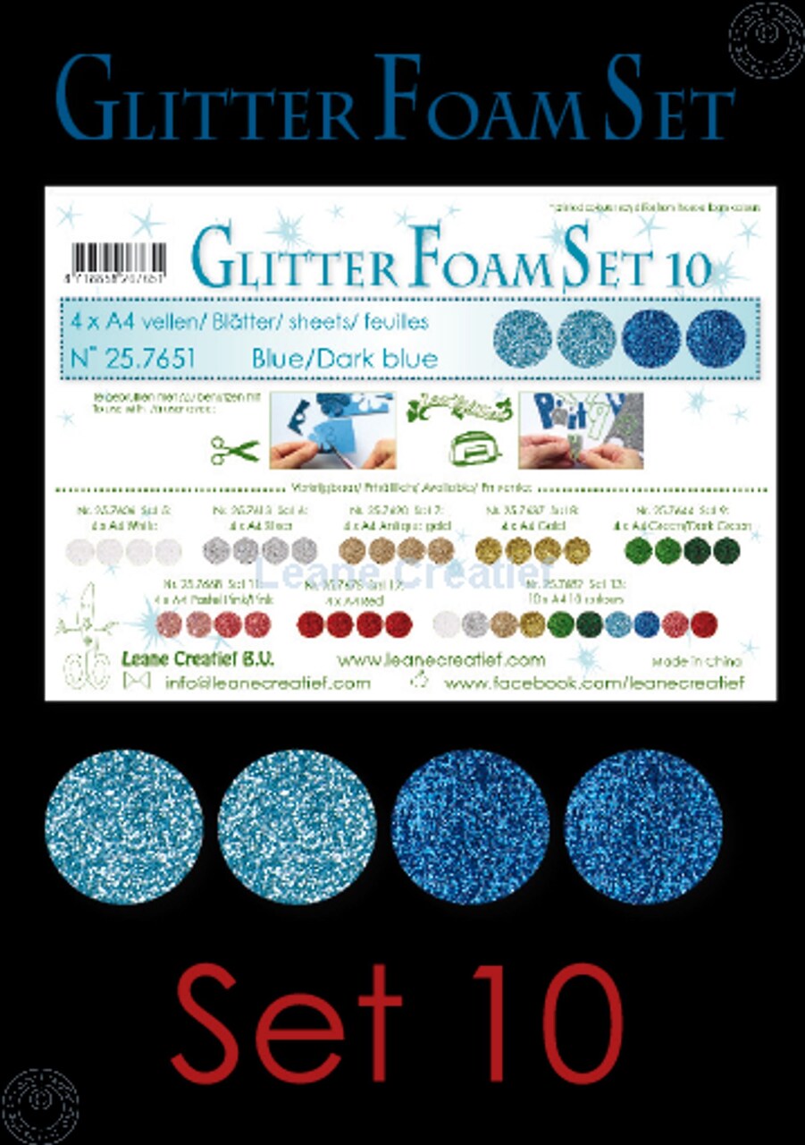 Leane Creatief Glitter Foam Set 10, 4 Sheets A4 2 Blue & 2 Dark Blue